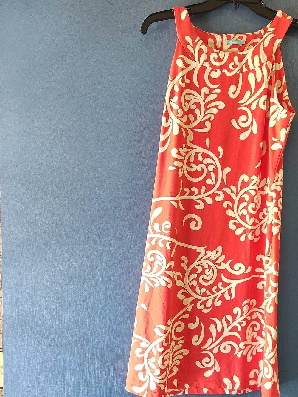Sleeveless Coral Maxi Skirt with Cream Scroll Print